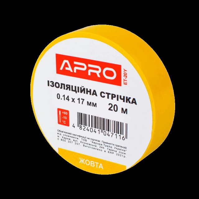 Iзоляцiйна стрiчка жовта APRO 0.14х17 мм 20 м