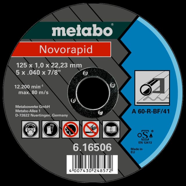 Відрізний круг по металу 125 x 1,0 x 22,23 мм, сталь, TF 41 Metabo Novorapid (616506000)