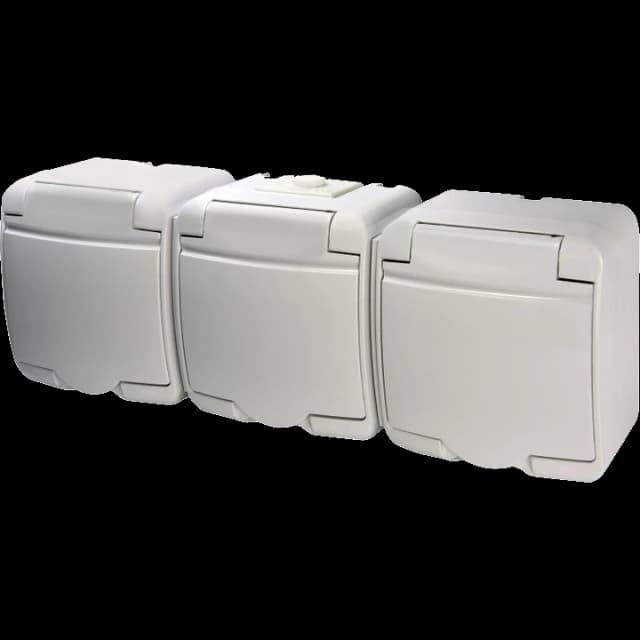 Розетка 3-на з з/к Schuko RHE-3s (біла/біла кришка, IP54) Hermetics ETI 4668023