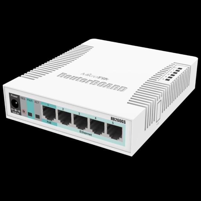 Комутатор 5 портів керований MikroTik RB260GS (CSS106-5G-1S)