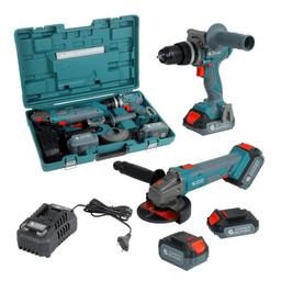 Набір із двох акумуляторних інструментів Konner&Sohnen KS IDAGB 20V SET 1 20В дриль ударний, шліфмашина кутова, швидкий ЗП 2.4А акб 1х2А·год+1х4А·год кейс 3кг